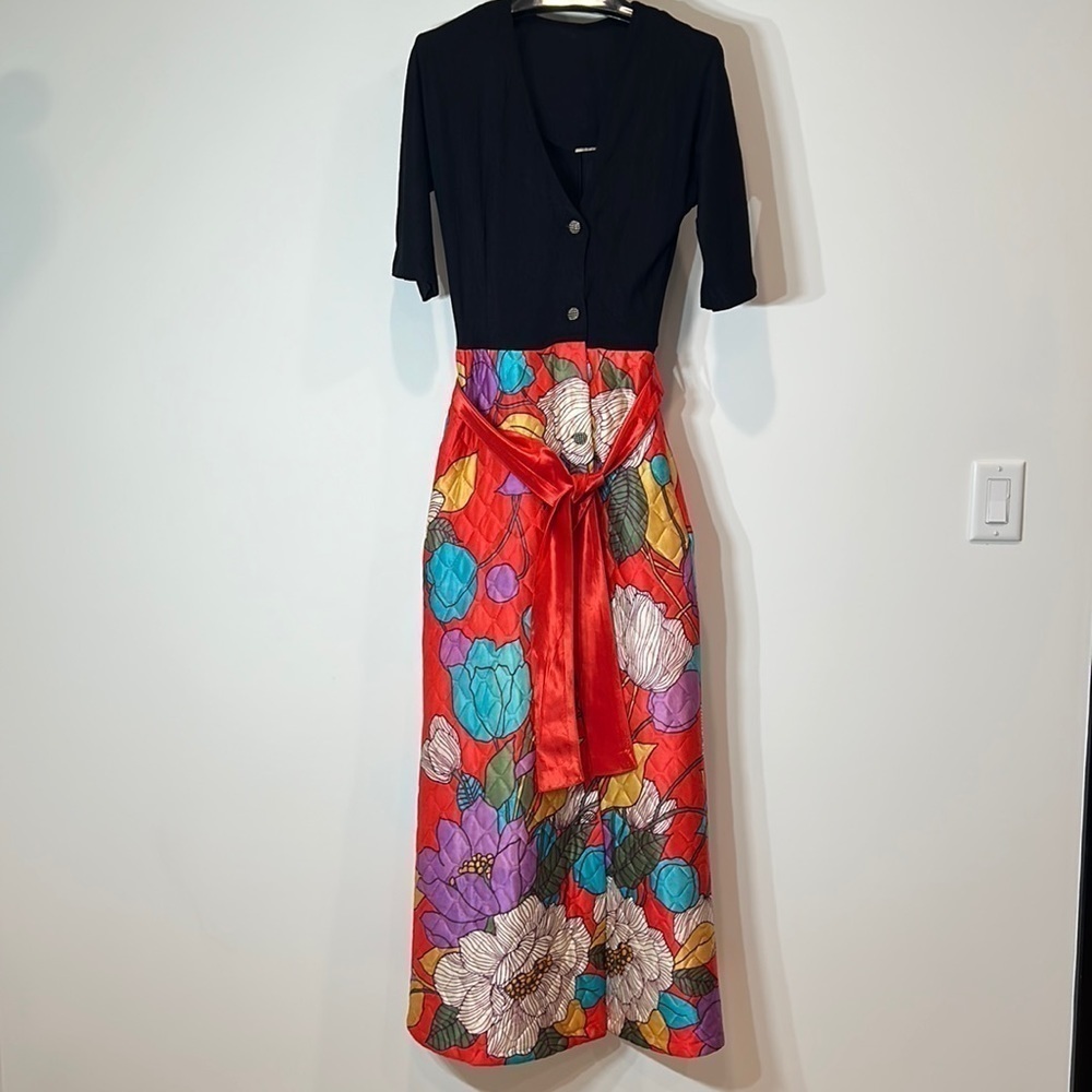 Vintage Quilted A Line button front women’s maxi dress size small full length